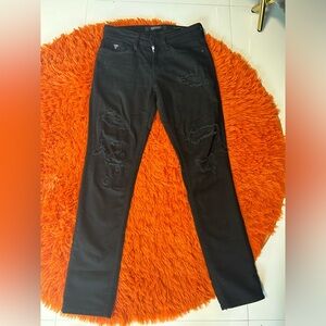 Guess Black Denim Slim Tapered Ripped Jeans